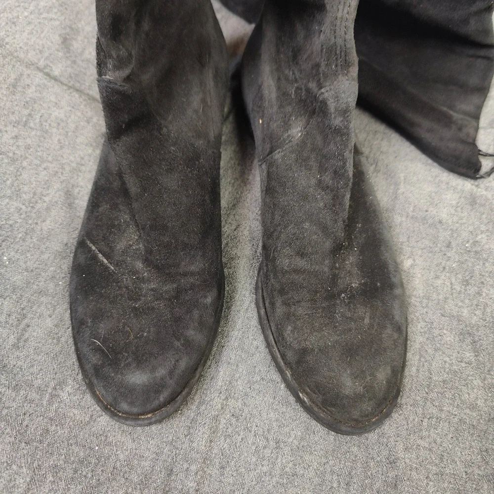 Stuart Weitzman Lowland Womens Boots 8 Black Suede Over The Knee Flat Minimalist